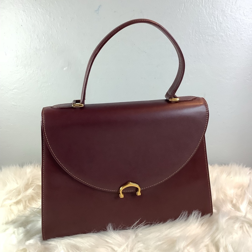 RETRO! 👜👜CARTIER Must Bordeaux Leather Handbag/Kelly Bag